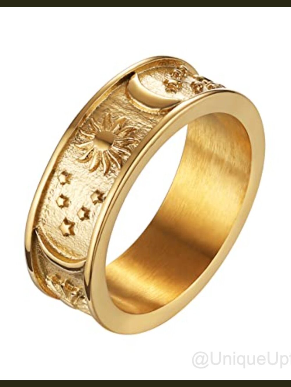 8mm Moon Star Sun Statement Stainless Steel Ring